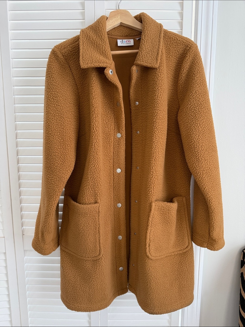 Denim&Co Camel/Tan Teddy Snap-Front Coat
